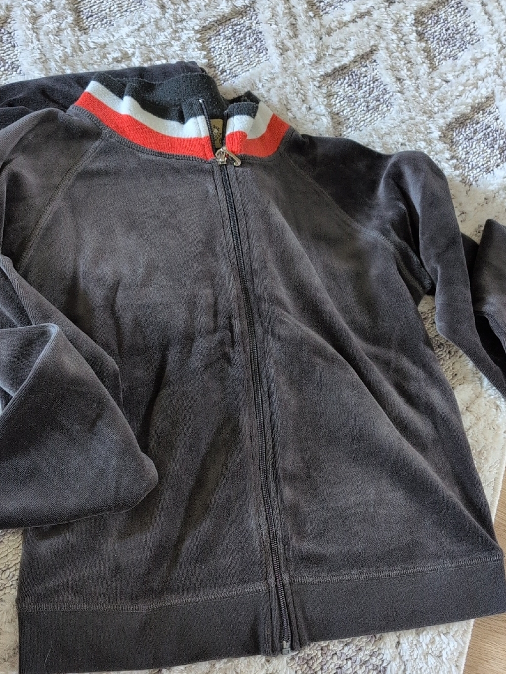 Juicy Couture Charcoal And Orange Velour Jacket And Pant Set. M